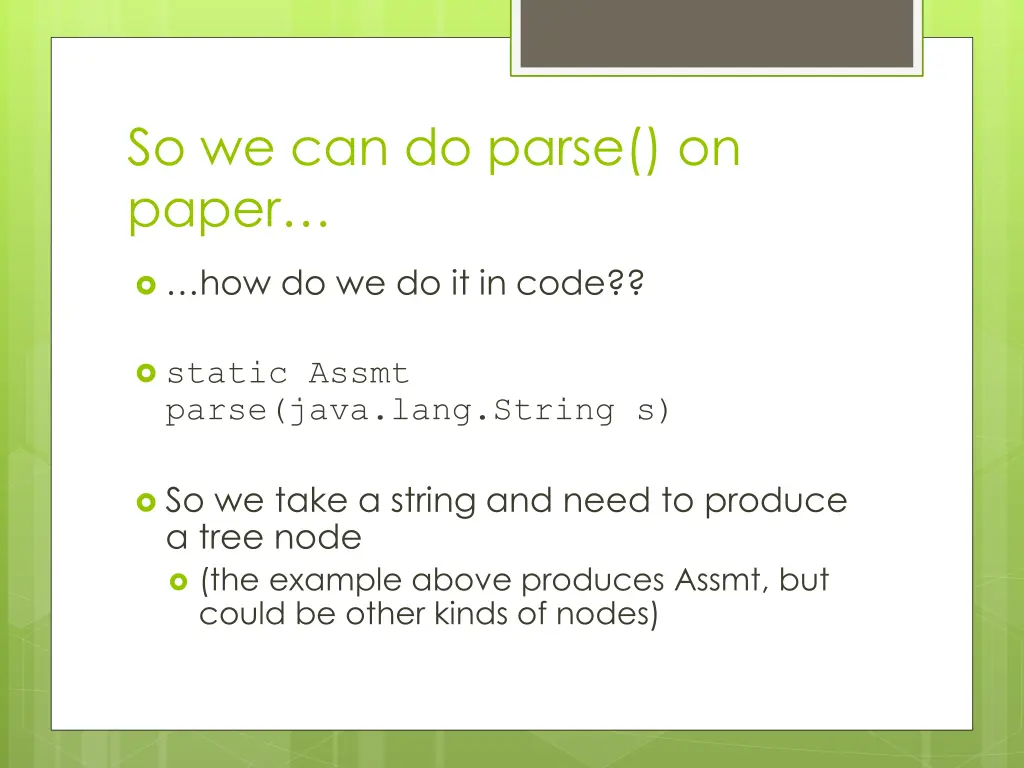 so we can do parse on paper