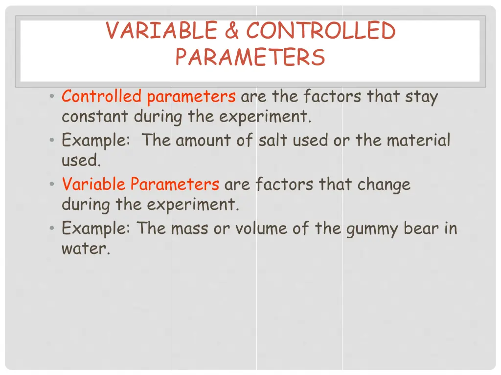 variable controlled parameters
