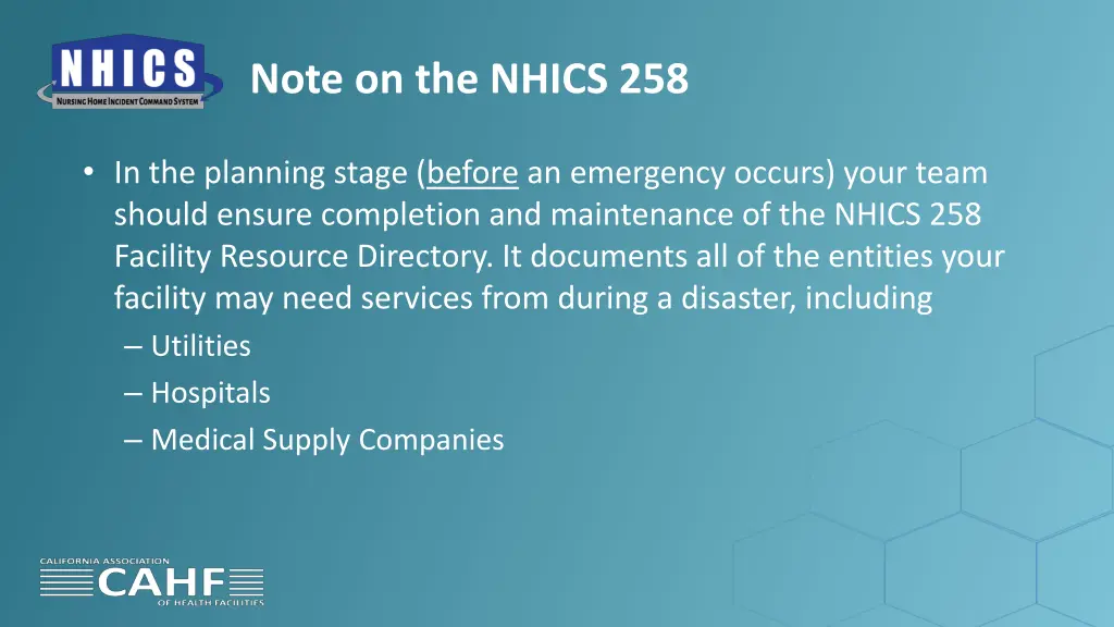 note on the nhics 258