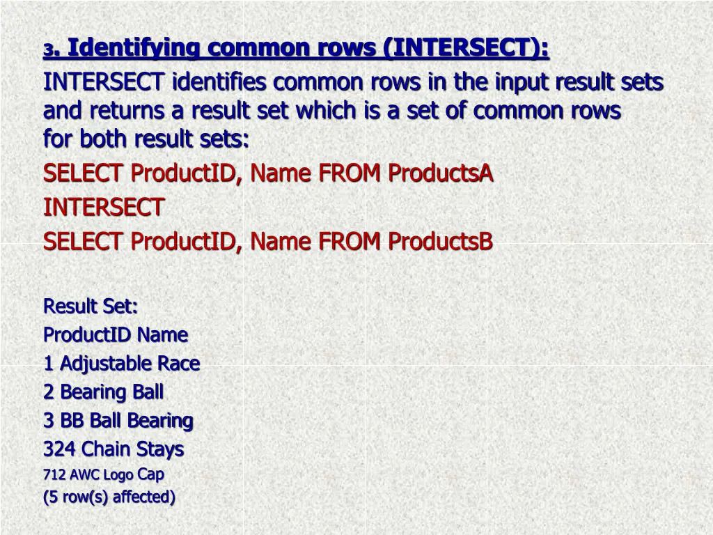3 identifying common rows intersect intersect