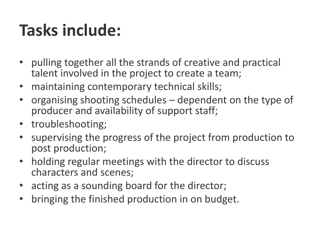 tasks include 1