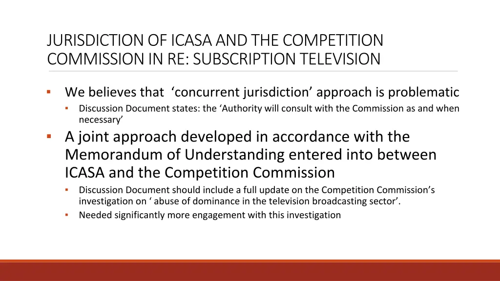 jurisdiction of icasa and the competition