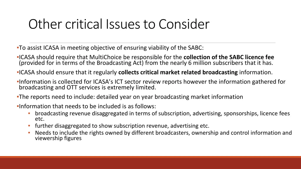 other critical issues to consider