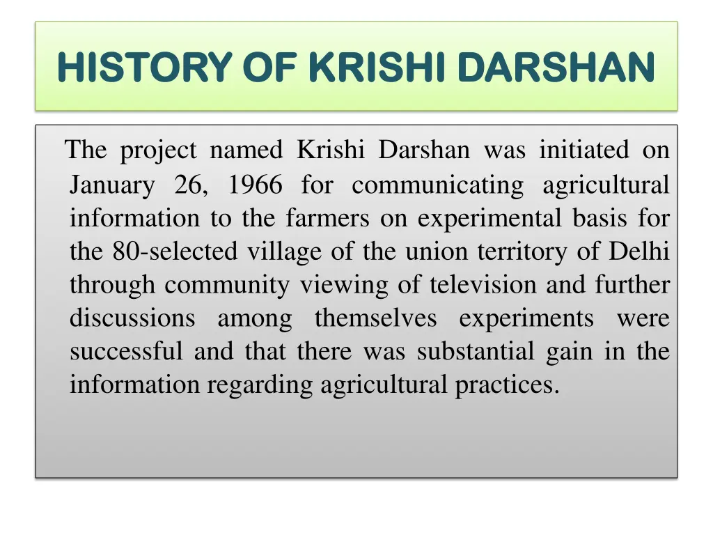 history of krishi darshan history of krishi