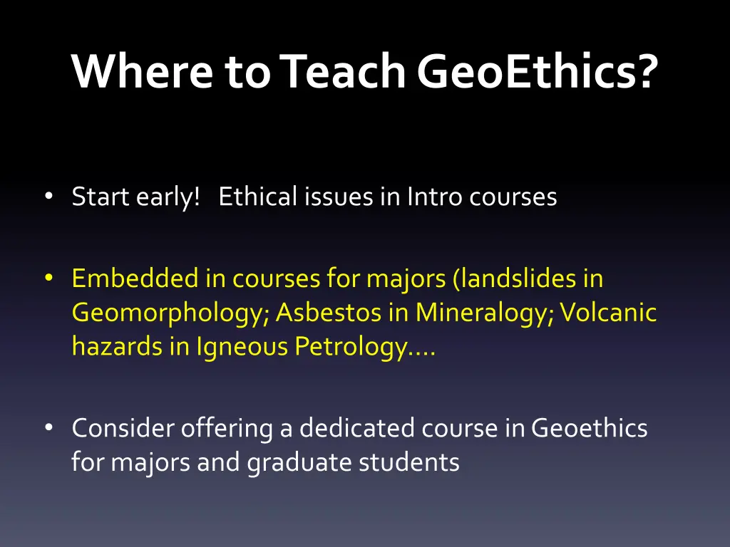 where to teach geoethics