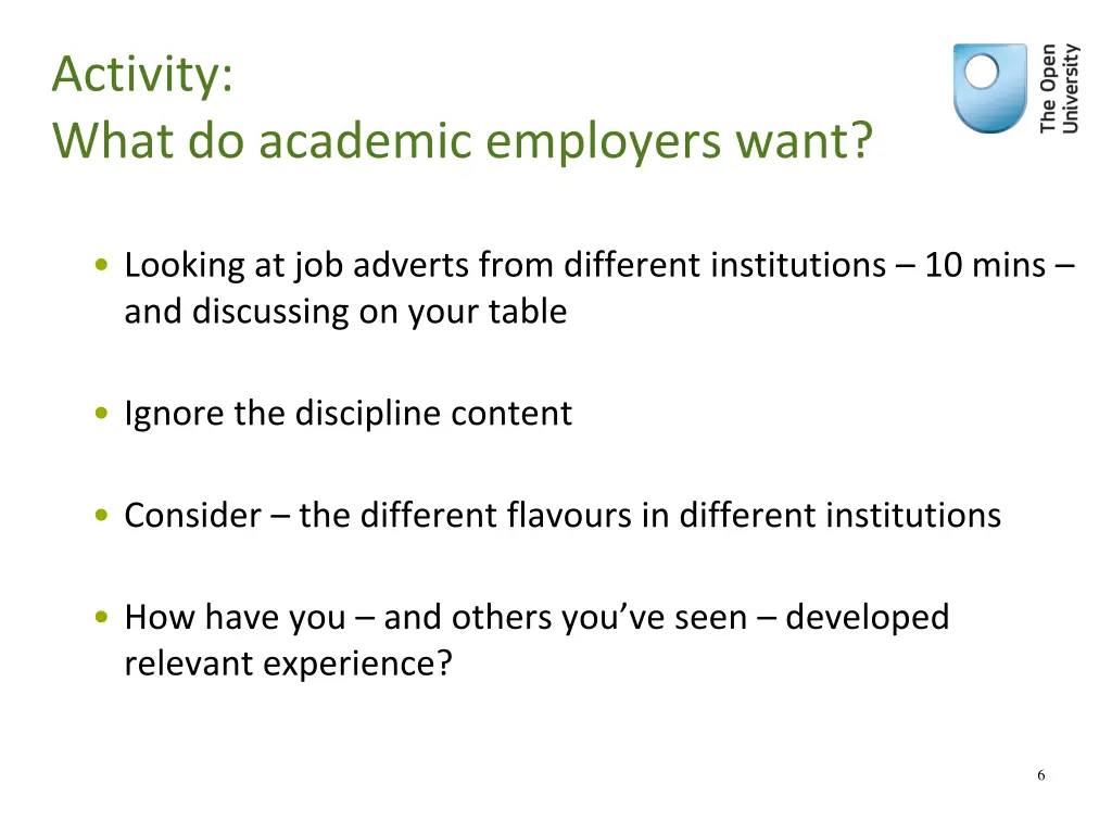 activity what do academic employers want