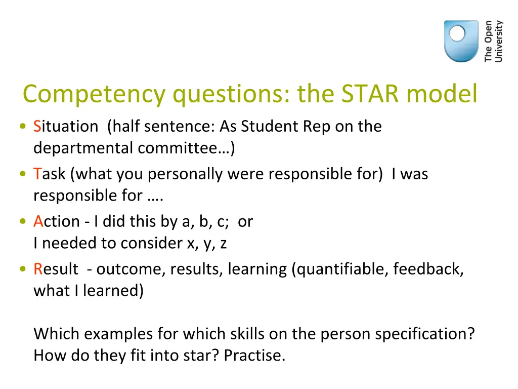 competency questions the star model situation
