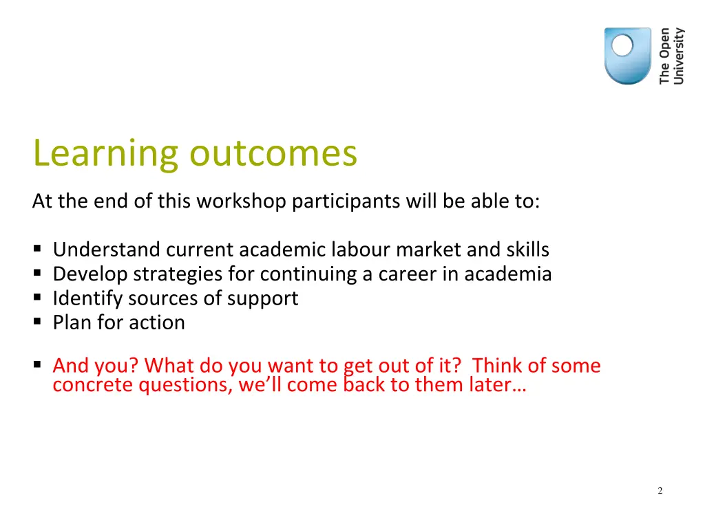 learning outcomes