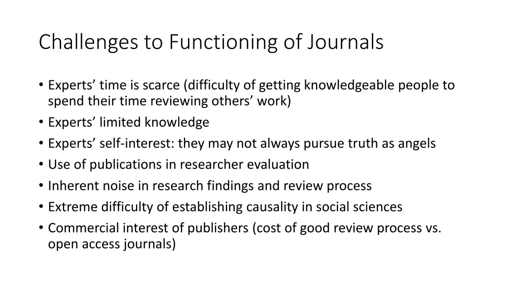 challenges to functioning of journals