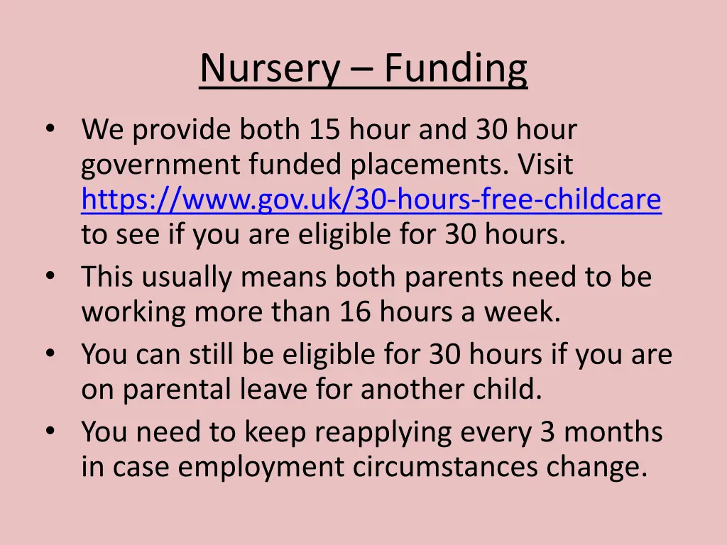 nursery funding