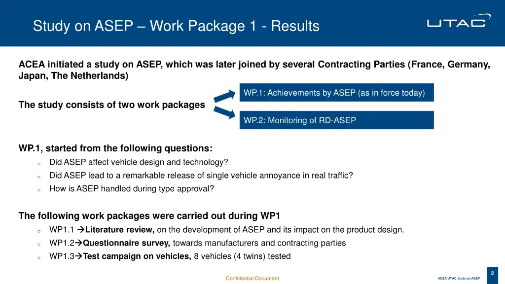 study on asep work package 1 results