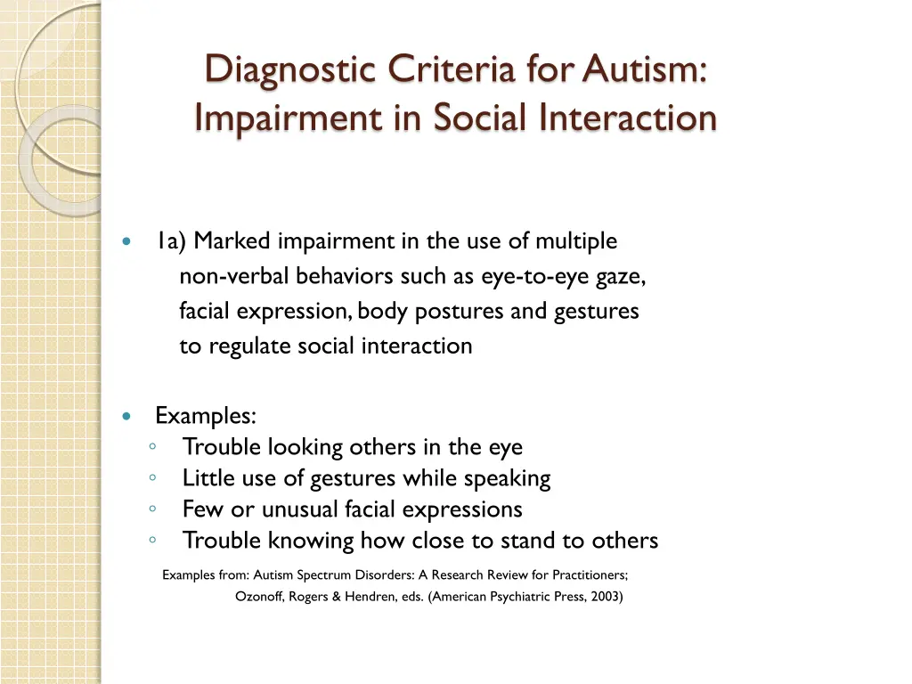 diagnostic criteria for autism impairment