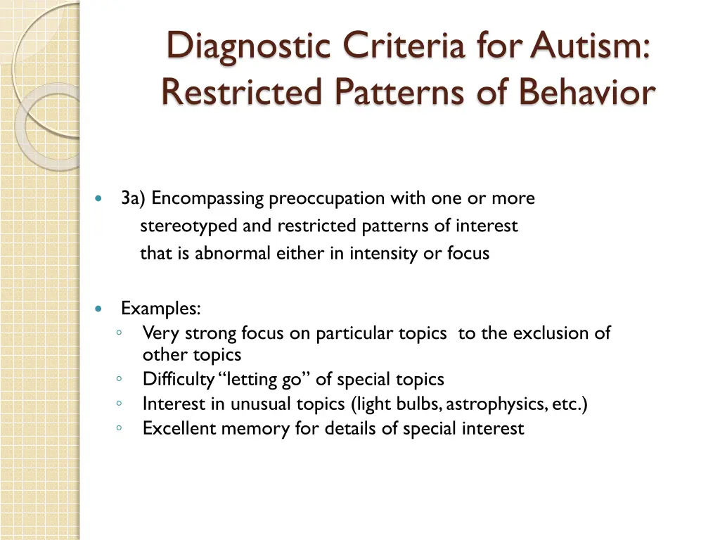 diagnostic criteria for autism restricted
