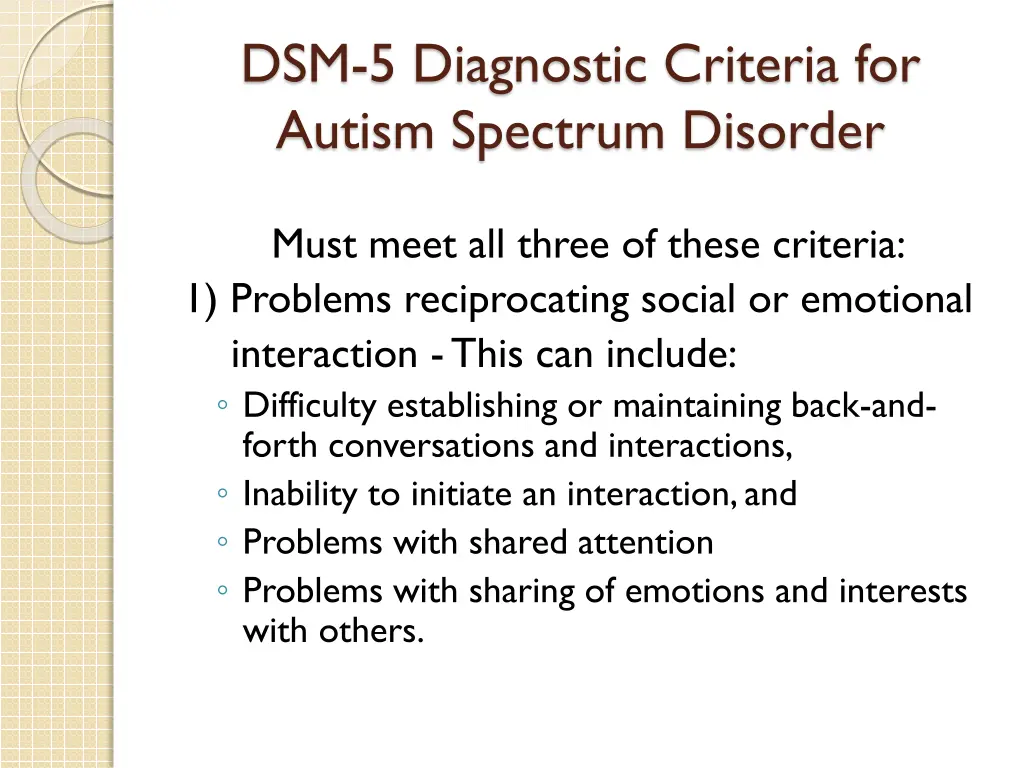 dsm 5 diagnostic criteria for autism spectrum