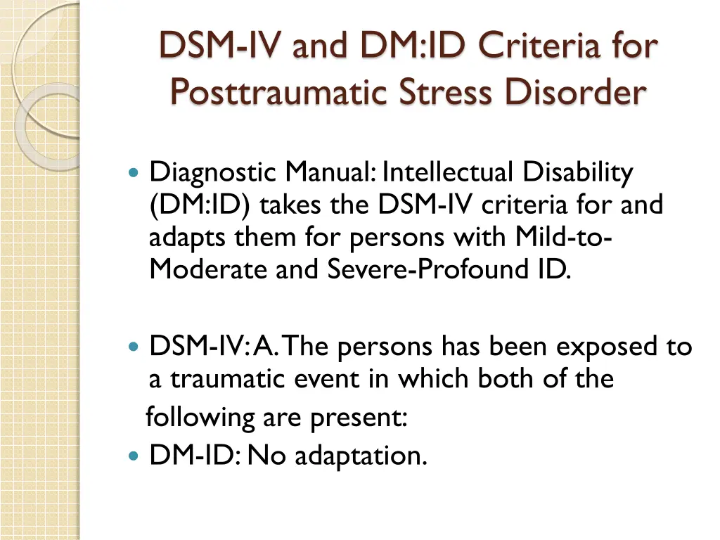 dsm iv and dm id criteria for posttraumatic