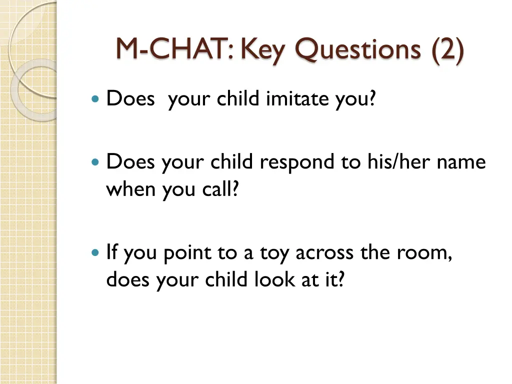 m chat key questions 2