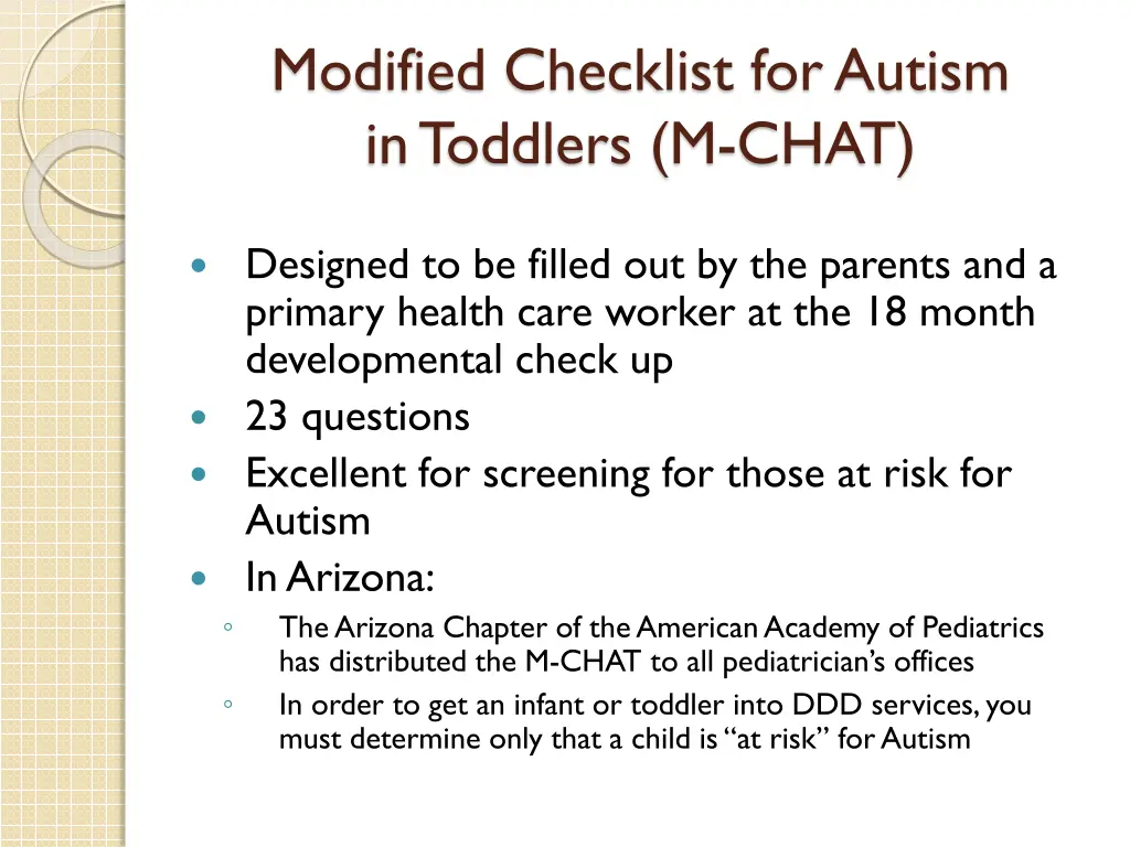 modified checklist for autism in toddlers m chat