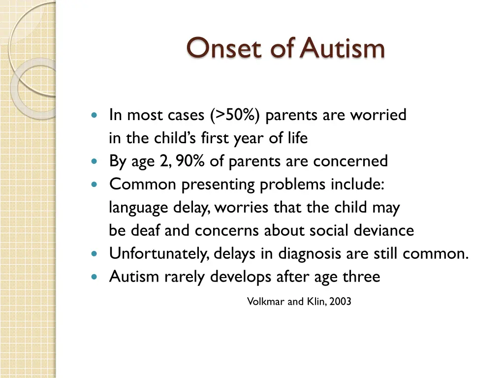 onset of autism