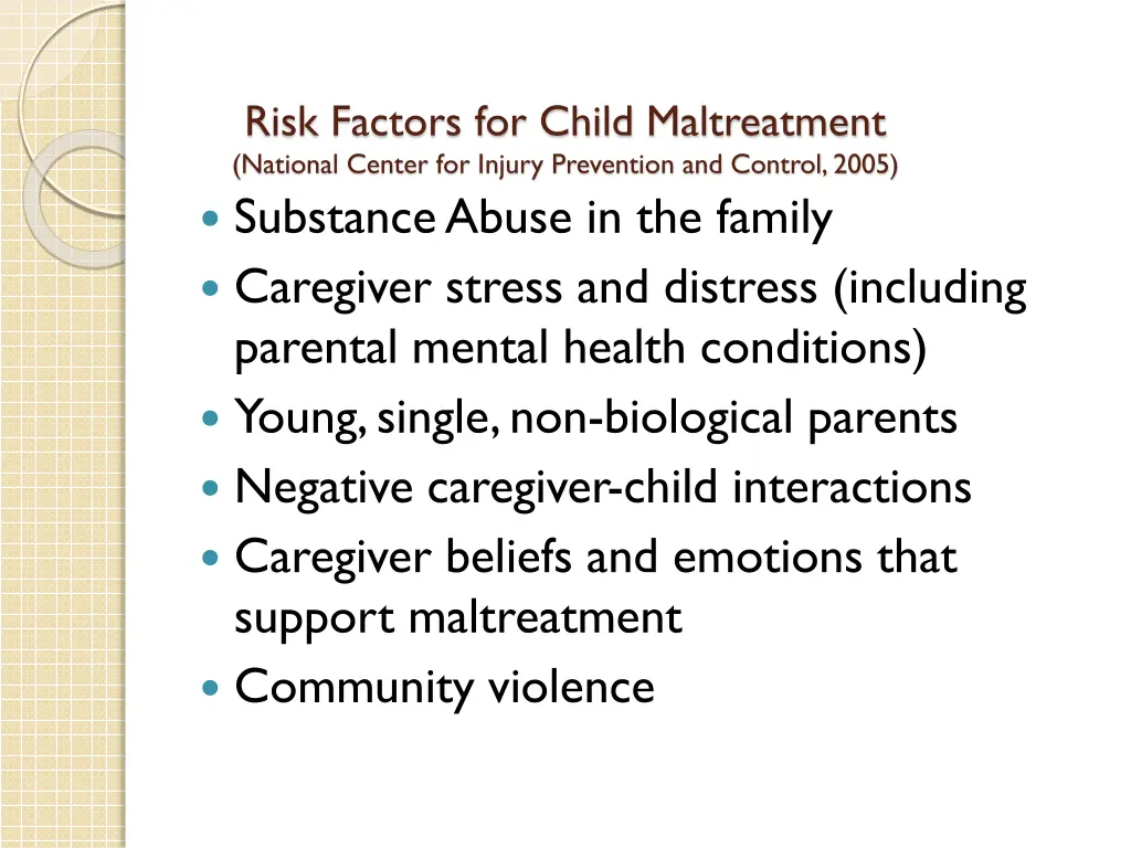 risk factors for child maltreatment national