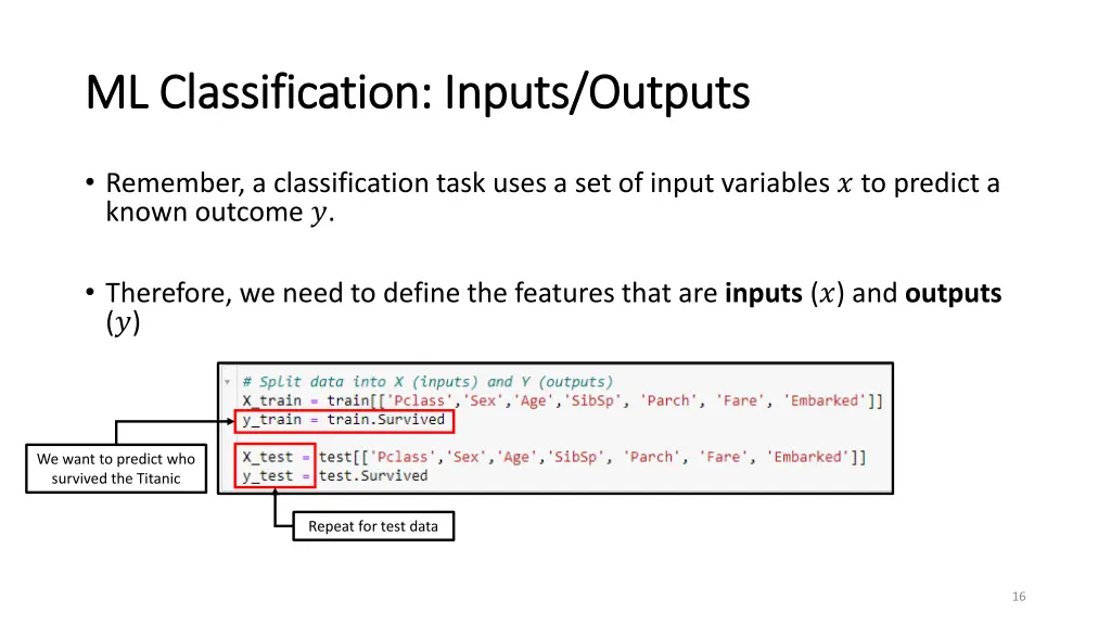 ml classification inputs outputs