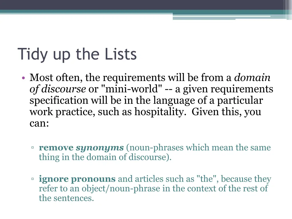 tidy up the lists