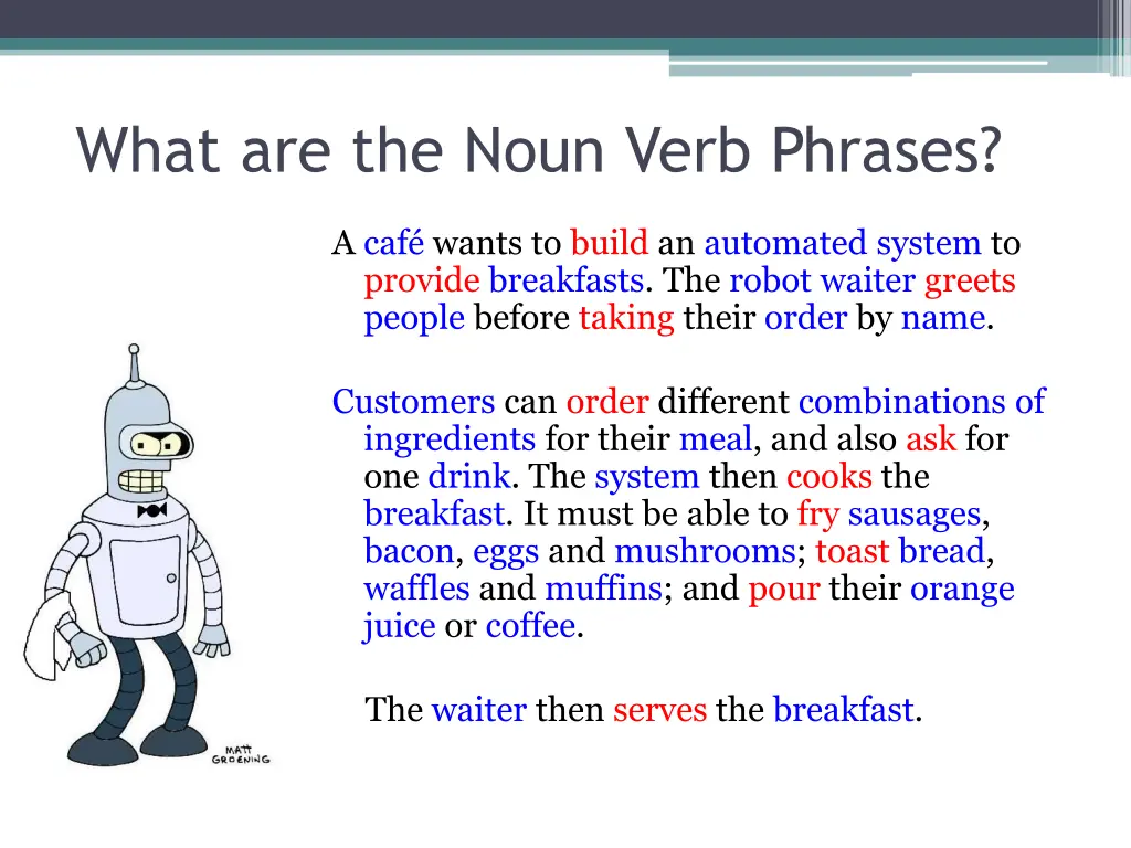 what are the noun verb phrases