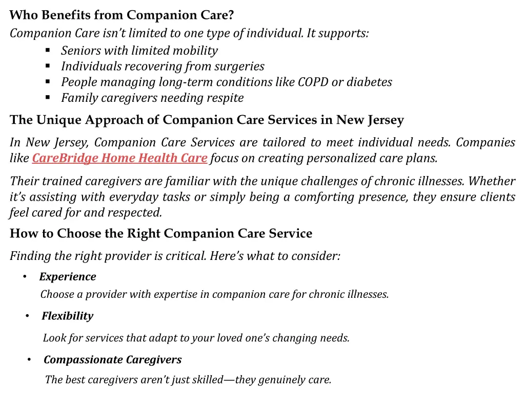 who benefits from companion care companion care