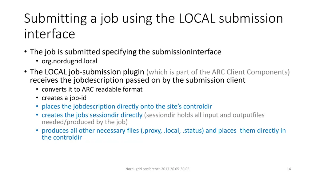 submitting a job using the local submission 1