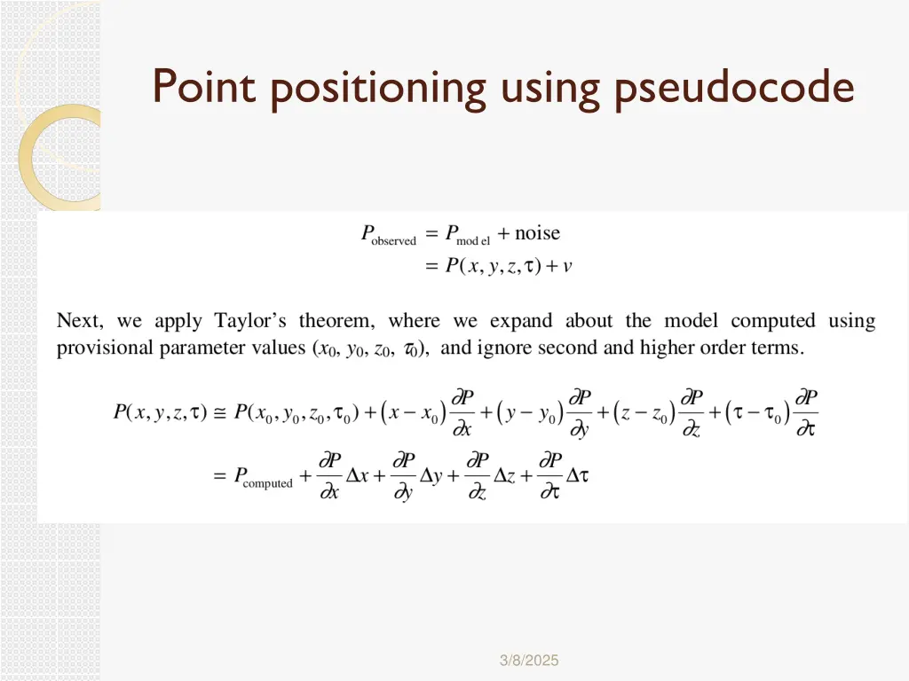 point positioning using pseudocode