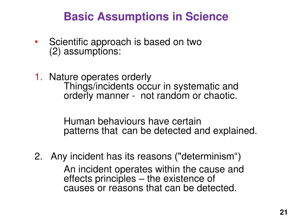 basic assumptions in science