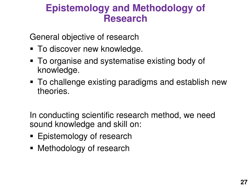 epistemology and methodology of research