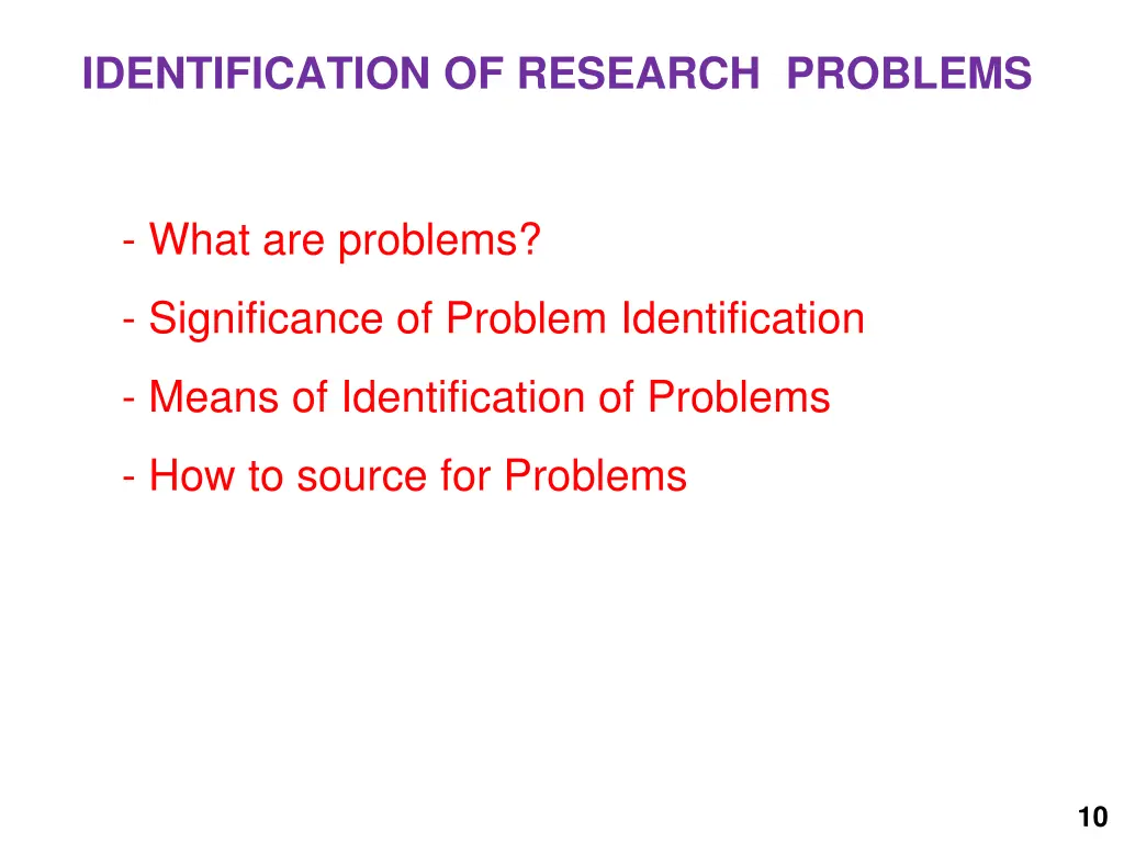 identification of research problems