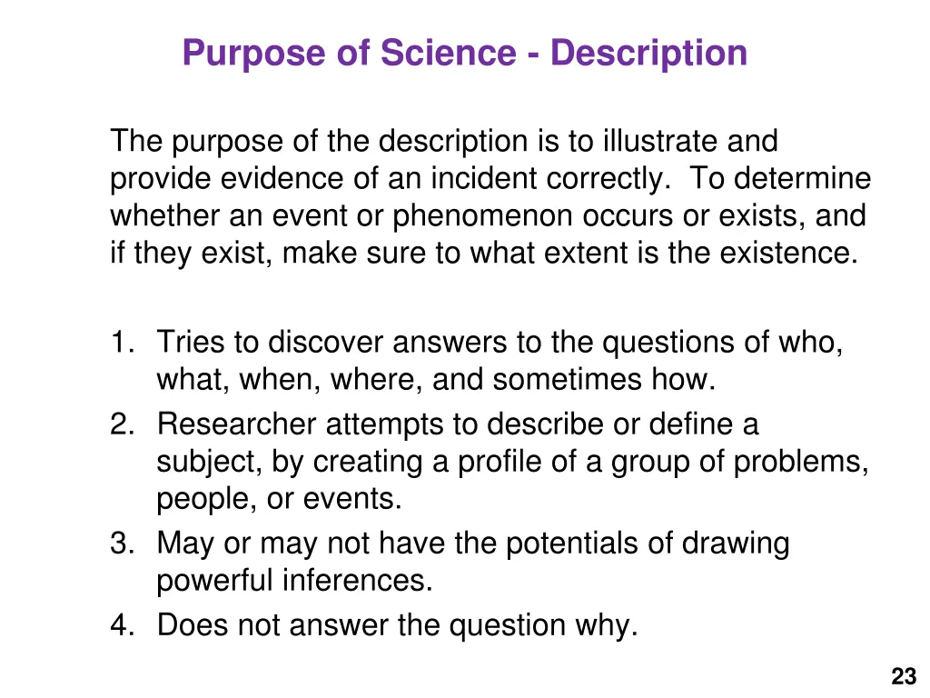 purpose of science description