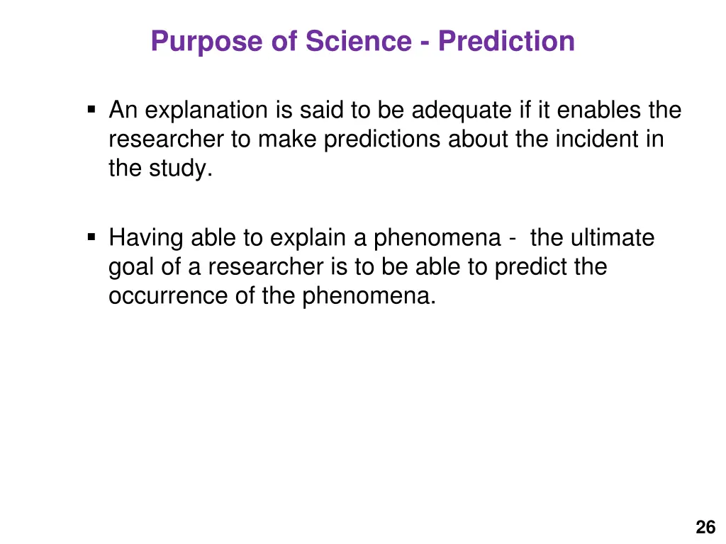 purpose of science prediction