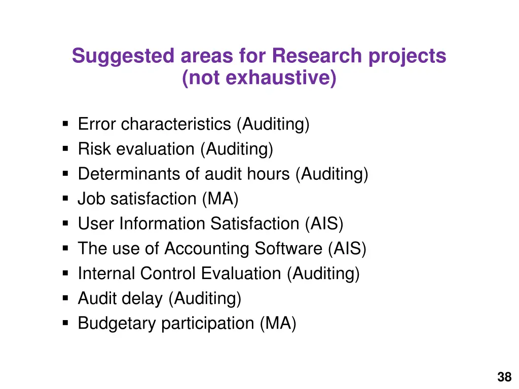 suggested areas for research projects