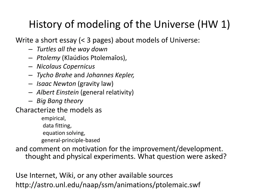 history of modeling of the universe hw 1