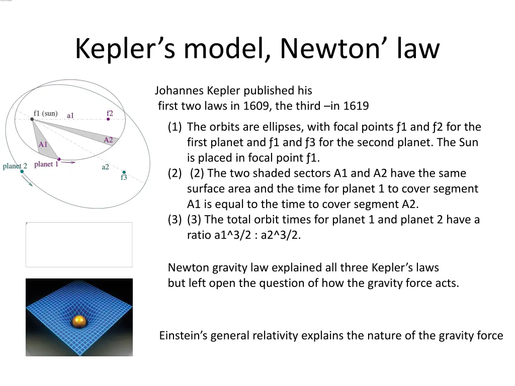 kepler s model newton law