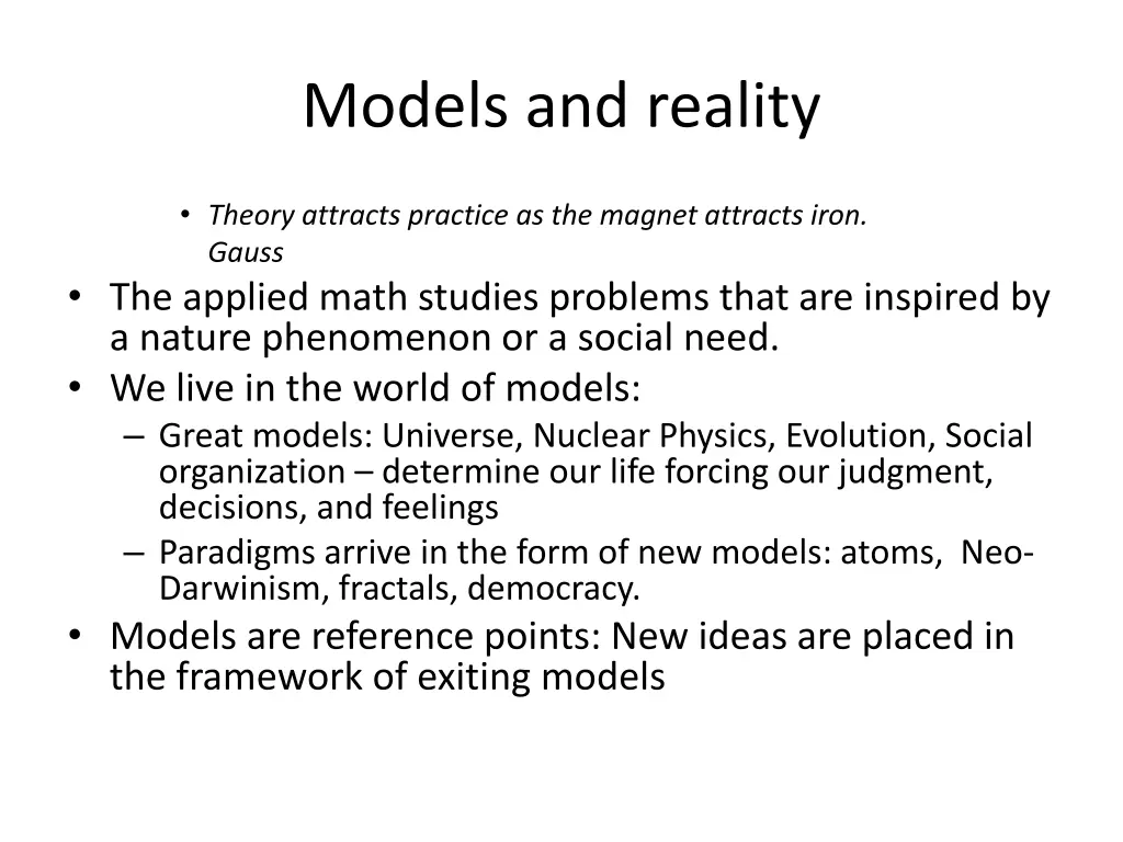 models and reality