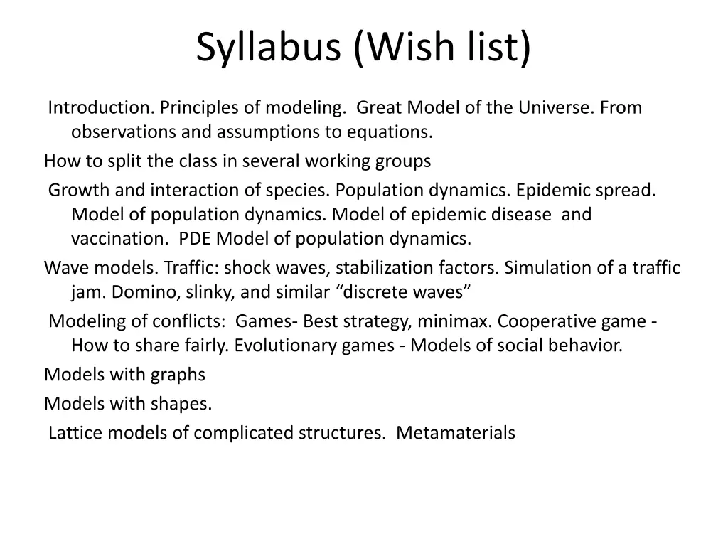 syllabus wish list