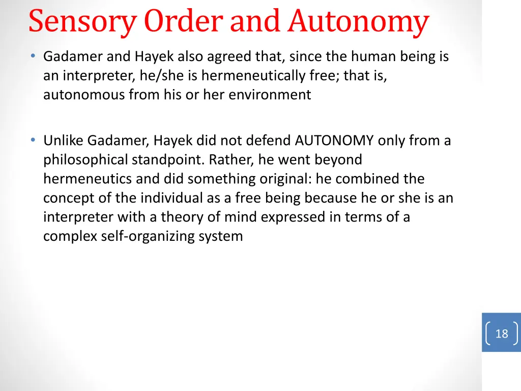 sensory order and autonomy