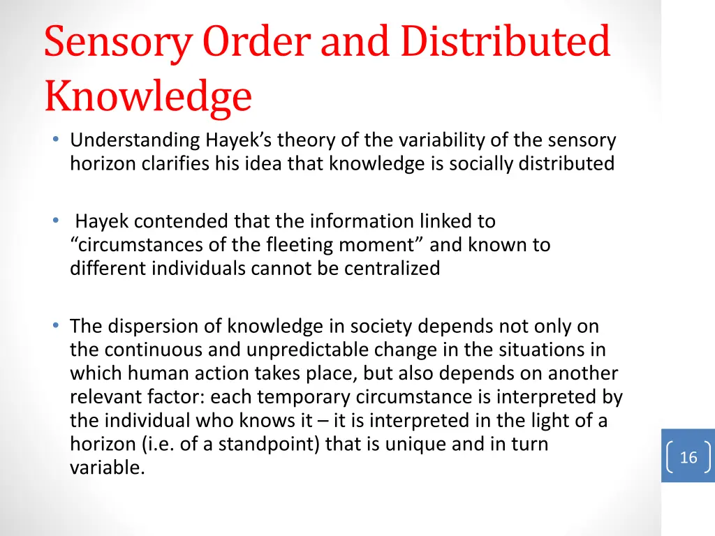 sensory order and distributed knowledge
