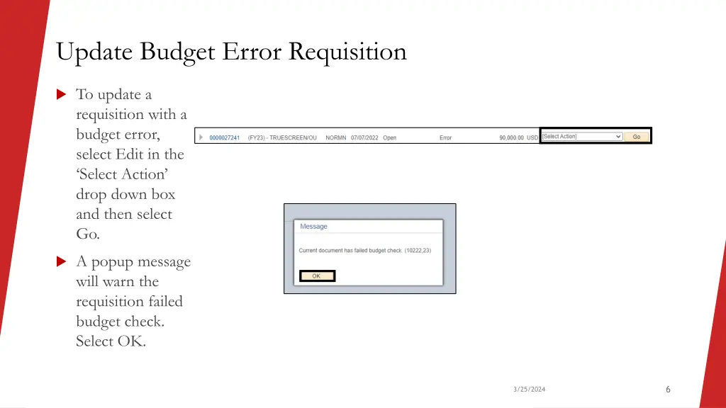 update budget error requisition