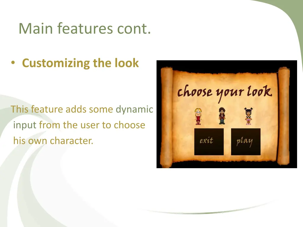 main features cont