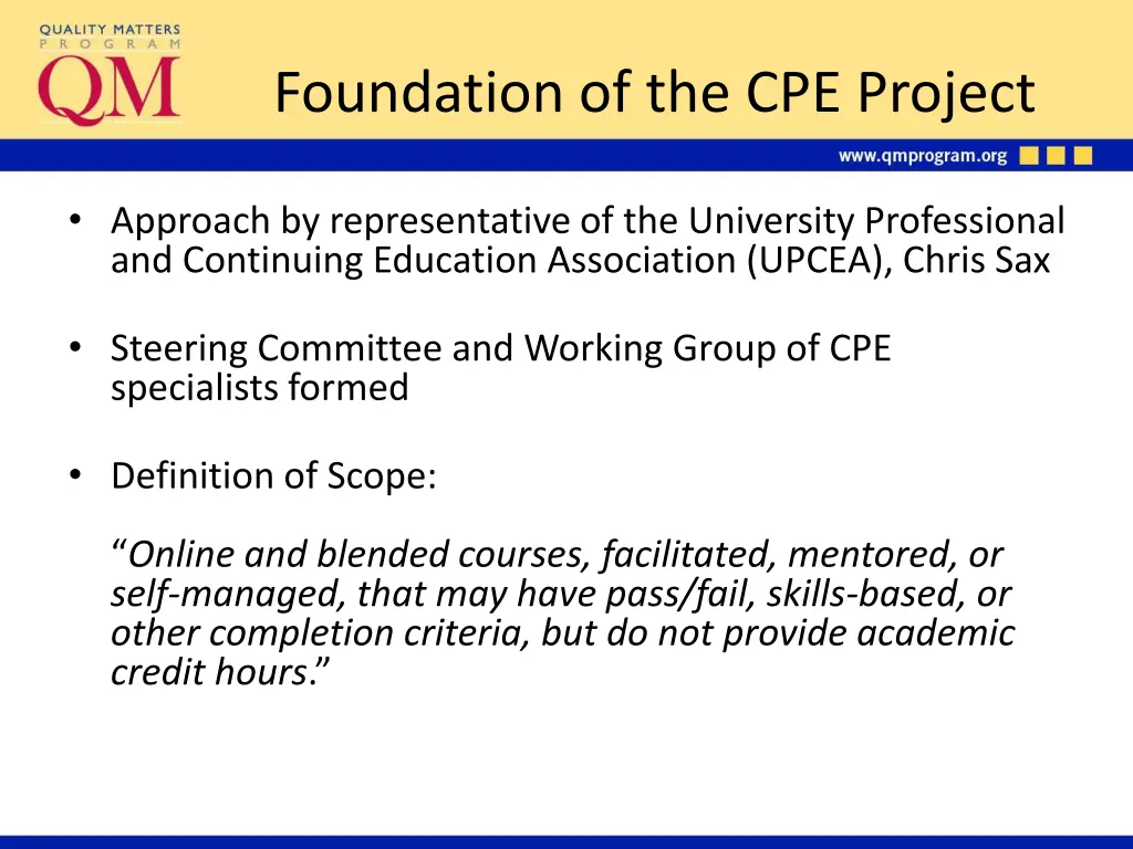 foundation of the cpe project