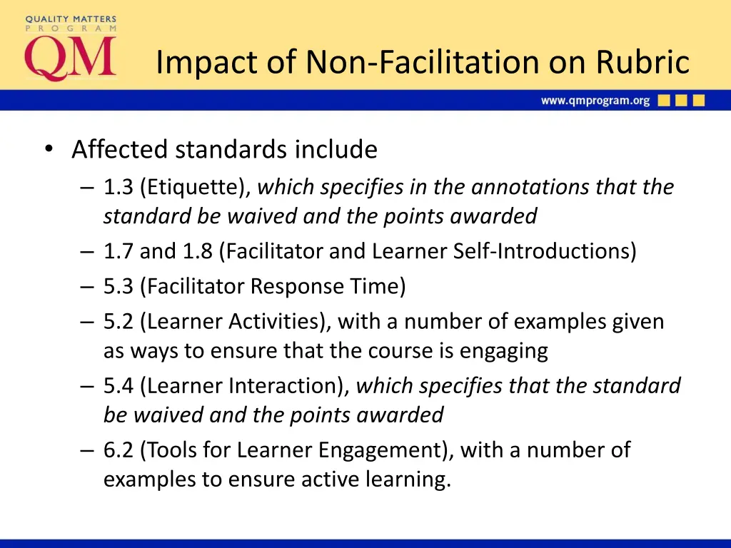 impact of non facilitation on rubric