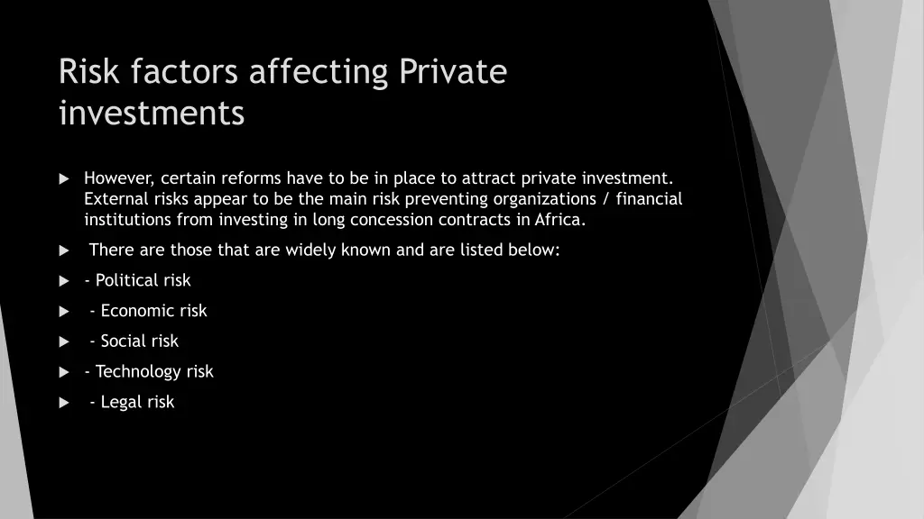 risk factors affecting private investments