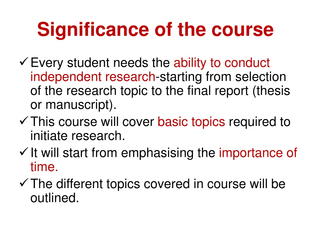 significance of the course