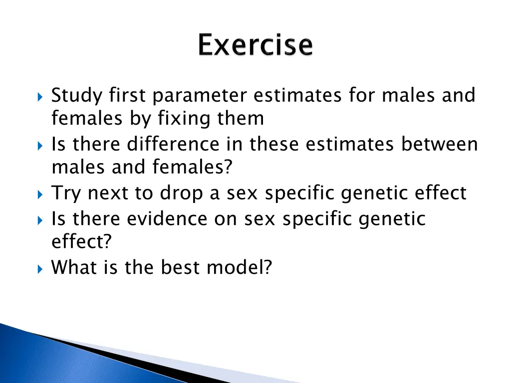 study first parameter estimates for males