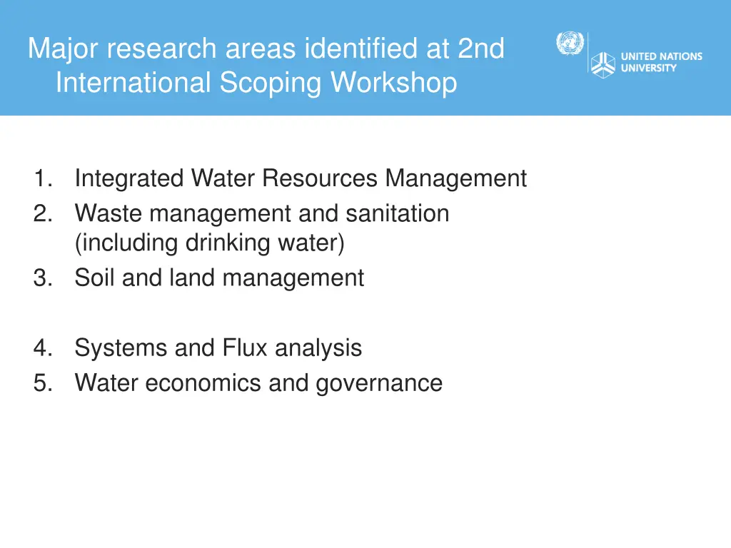 major research areas identified 1