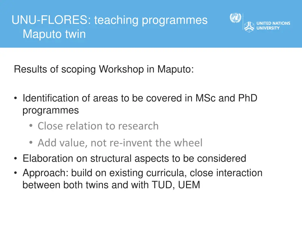 unu flores teaching programmes maputo twin